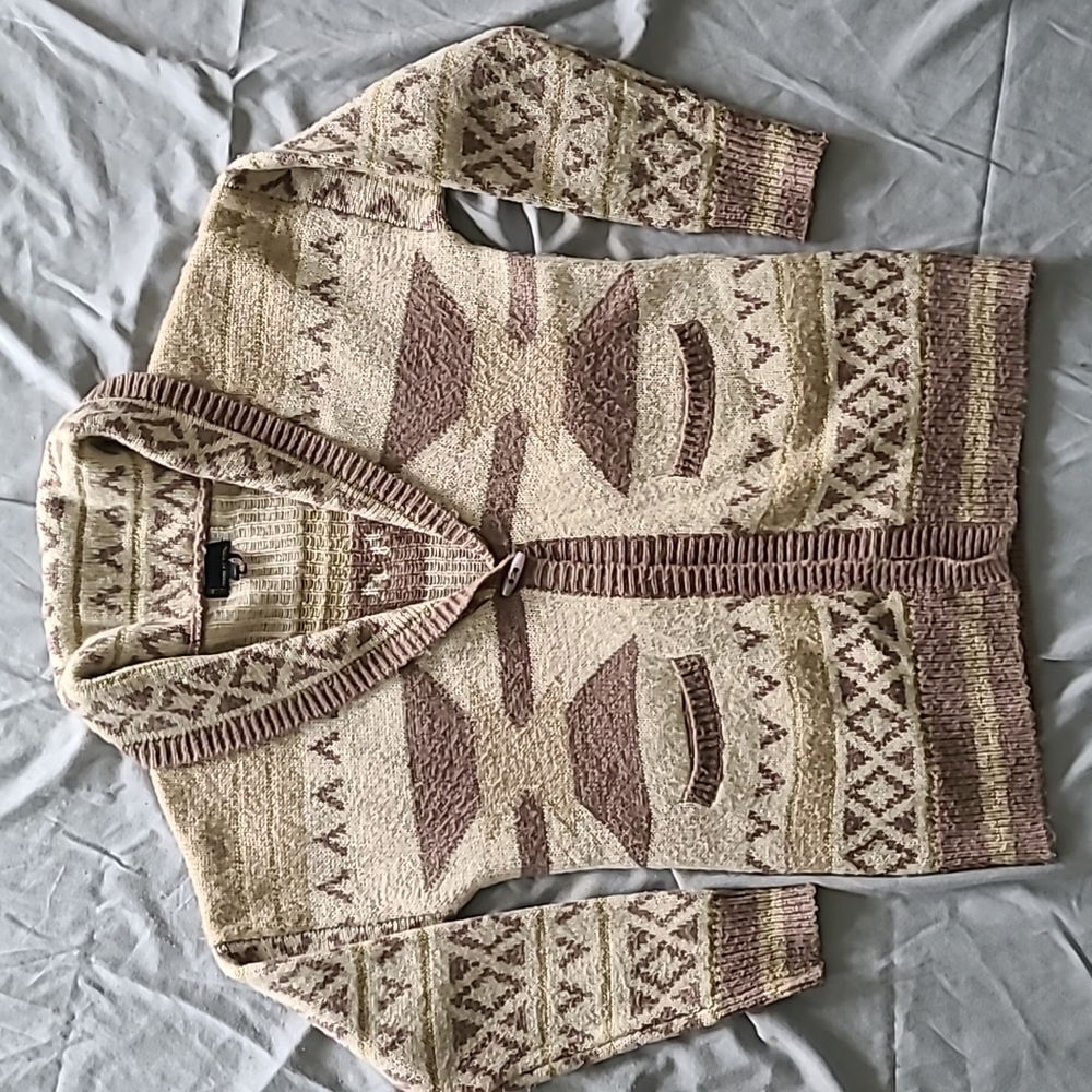 Southwest Tribal Aztec Geometric open front sweater Shawl Collar cardigan medium